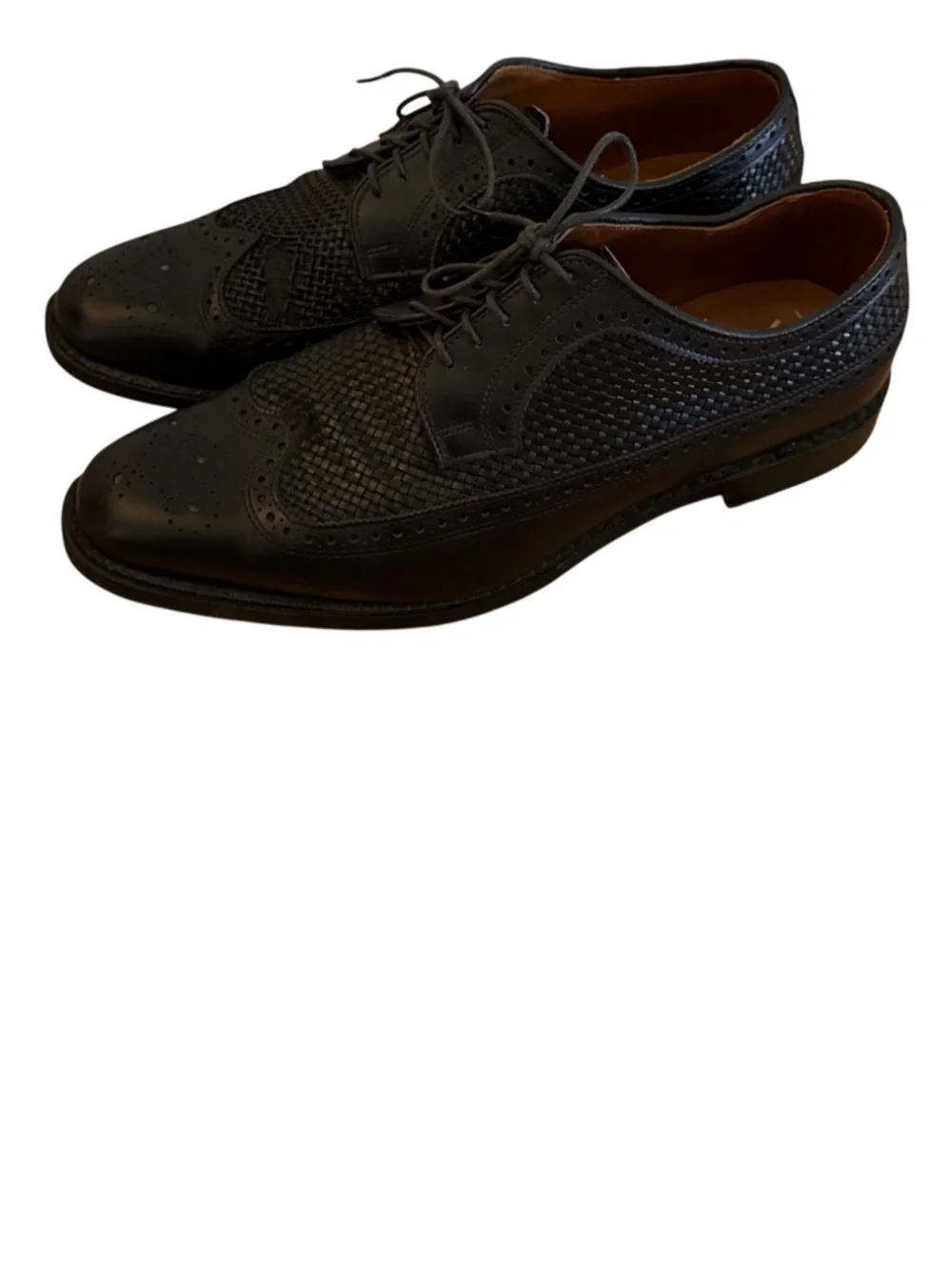 Allen Edmonds Leiden Shoes Mens 11 D Black Leather Woven Wingtip Derby Brogue